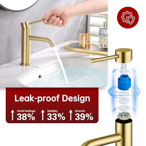 SUMERAIN Bathroom Sink Faucet Brushed Gold Single Handle Single Hole | Lead-Free, Stainless Steel, with Faucet Supply Lines, Easy DIY Install - color: Brushed Gold, size: Undermount Sink faucet