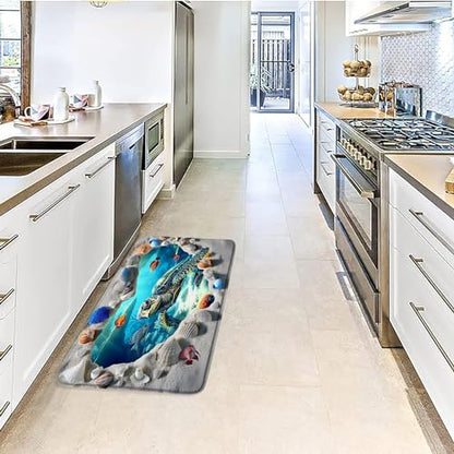 Sea Turtle Bath Mat Bathroom Rug, Ocean Beach Shell Underwater World Tropical Fish Summer Memory Foam Bathroom Kitchen Bedroom Livingroom Soft Floor Rug, 24"x59" - size: 24x59 Inch(60x150CM)