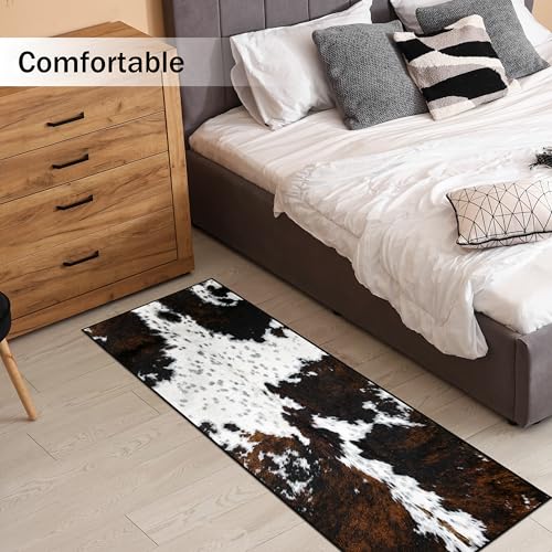 Western Cowhide Print Runner Rug 2x6 for Hallway Farmhouse Home Decor Throw Carpet Non Slip Washable Fur Area Rug Mat for Entryway Laundry Bedroom Bathroom (24" W x 72" L, Cow Print) - size: 2' x 6' (Rectangular)