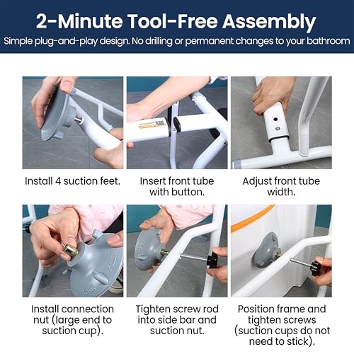 Toilet Safety Rail for Seniors - 300LBS Sturdy Adjustable Bathroom Assist Handle with Suction Cups, Tool-Free Installation, Ideal for Elderly, Post-Surgery, Mobility Impaired & Disabled