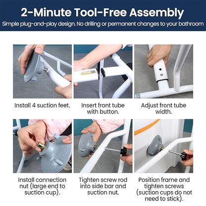Toilet Safety Rail for Seniors - 300LBS Sturdy Adjustable Bathroom Assist Handle with Suction Cups, Tool-Free Installation, Ideal for Elderly, Post-Surgery, Mobility Impaired & Disabled