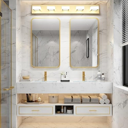 Ralbay Modern LED Gold Bathroom Vanity Lights 5 Lights LED Modern Gold Vanity Lights Over Mirror Fixture Acrylic Gold Vanity Wall Light (White Light 6000K), 33.5 inch, 8590-gold-silver - size: 33.5 inch