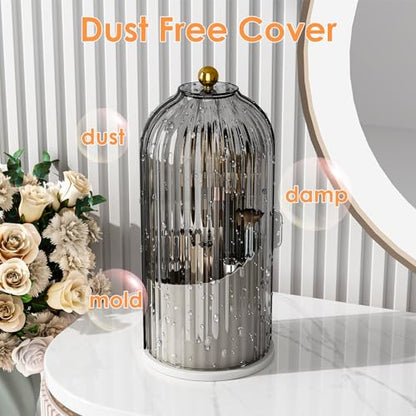 YOOLENS Makeup Brush Holder with Lid 360 Rotating Clear Dustproof Make Up Organizers for Vanity Bathroom Countertop, Gray - color: Gray