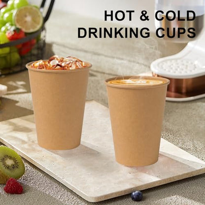 SIUQ 300 Pack 12 oz Kraft Paper Cups, Unbleached Disposable Coffee Cups | Thickened Paper Cups 12 Ounce, Hot/Cold Beverage Drinking Cup for Party, Home, Cafes, Bistros, Businesses (Brown) - style: 12oz-300pack