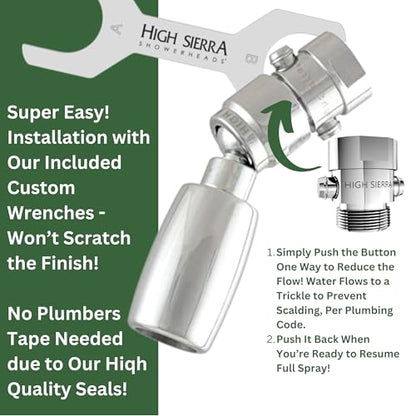 High Sierra® - CLASSIC™ Solid Lead-Free Metal 2.0 GPM Award Winning. High Pressure Shower Head with Trickle Valve. Patented Nozzle Never Clogs - Matte Black Finish - color: Matte Black, size: 2 GPM