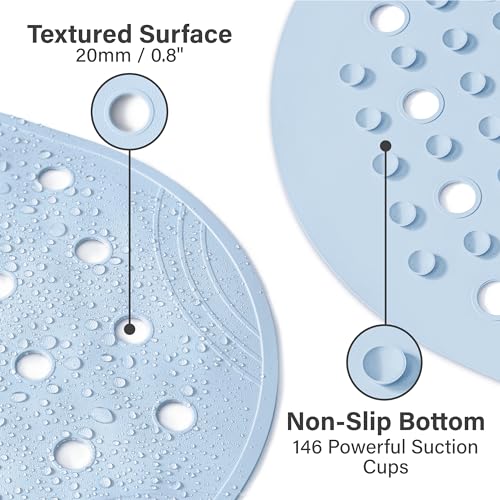 Rubber Bathtub Mat Shower Mat Non-Slip, 31x14 Inch, Bath Tub Floor Mat with Suction Cups and Drainage Holes, Light Blue - color: Light Blue, size: 31" x 14" (Oval)