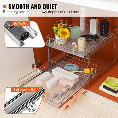 VEVOR 2 Tier 20"Wx21.2"Dx15.2"HPull Out Cabinet Organizer, Heavy Duty Slide Out Pantry Shelves, Steel Roll Out Drawers, Sliding Drawer Storage for Home, 21.5"Wx22.5"Dx19"H Install Size for Cabinet - size: 20"Wx21.2"Dx15.2"H