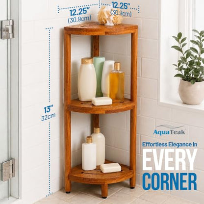 AquaTeak Kai 40.25" Teak Corner Shelf Stand, 3 Tier Shower Stand | Space-Saving Design, Durable Water-Resistant Teak, Anti-Slip Feet - size: Stand Only