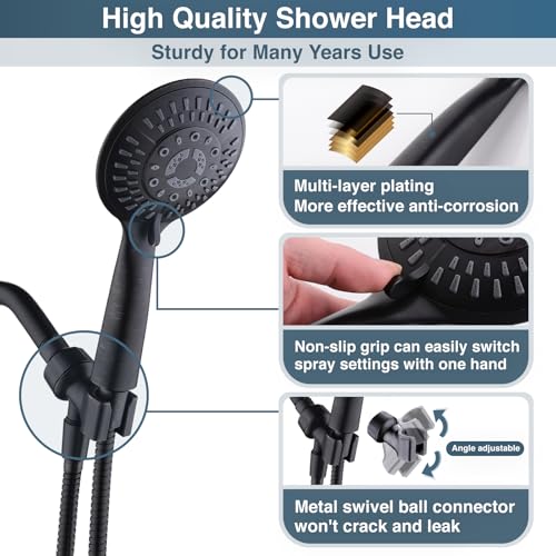 BRIGHT SHOWERS 9 Spray Settings Shower Head with Handheld High Pressure Oil-Rubbed Bronze Hand Held Showerhead with 60 Inch Stainless Steel Hose and Adjustable Overhead Bracket - color: Oil Rubbed Bronze, size: 2.5 Gallon Per Minute