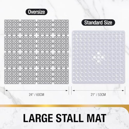 HITSLAM Shower Mat Anti Slip, 24x24 Inch Cut to Fit No Odor Soft TPE Shower Stall Mat, Square Bath Mat with Suction Cups and Drain Holes, Soft on Feet, Dark Grey - color: Dark Grey