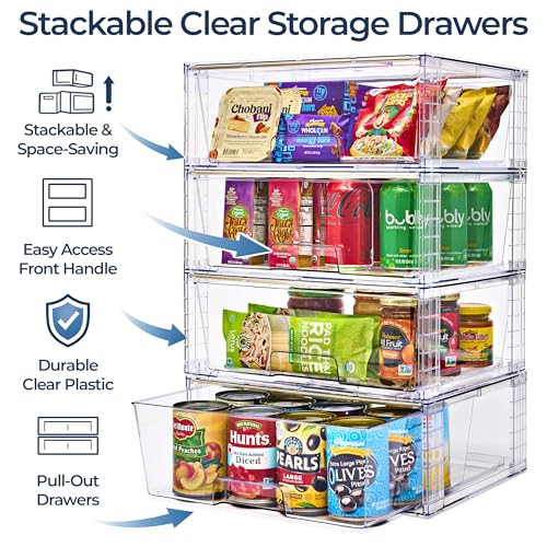 Sorbus Stackable Clear Storage Drawers, Pull-Out Organizer Bins – Large Plastic Drawer Organizers for Bathroom, Under Sink, Closet, Pantry & Kitchen Organization (4 Pack) - size: 4 Pack