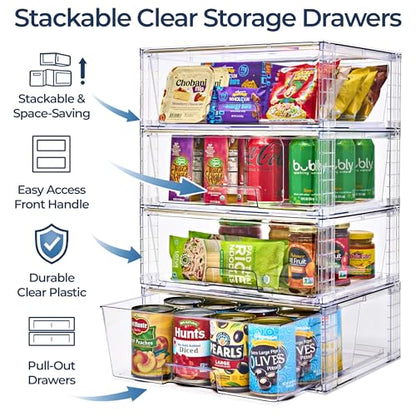 Sorbus Stackable Clear Storage Drawers, Pull-Out Organizer Bins – Large Plastic Drawer Organizers for Bathroom, Under Sink, Closet, Pantry & Kitchen Organization (4 Pack) - size: 4 Pack