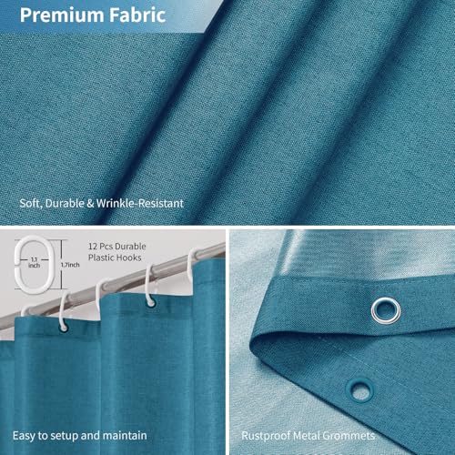 2-in-1 Waterproof Fabric Shower Curtain,No Separate Liner Needed,Linen Textured,Effortless Cleaning & Washable Bathroom Shower Curtain Set with 12 Plastic Hooks,72"x72",Ocean Blue - color: Ocean Blue, size: 72"W x 72"L (Pack of 1)