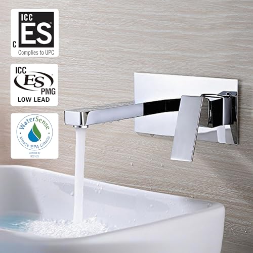 SUMERAIN Wall Mount Bathroom Faucet Single Handle, Chrome | Vessel Sink Faucet, Solid Brass, Rough in Valve and Wall Escutcheon Plate Included - color: Chrome, size: Right-Handed
