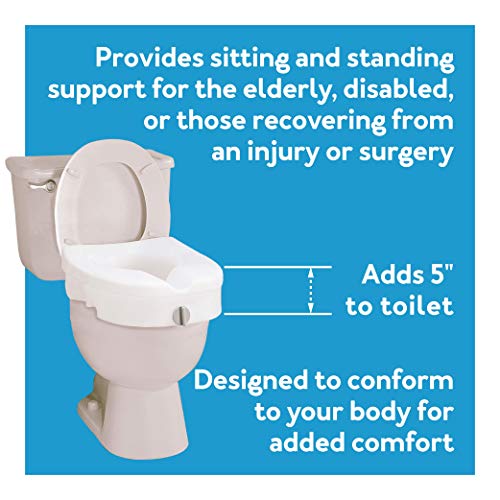 Carex E-Z Lock Raised Toilet Seat, Elongated Toilet Seat Riser, Adds 5 Inches of Height, 300 lbs Capacity, Elevating and Raising Seat for Elderly and Handicap, Universal, Slip-Resistant, White