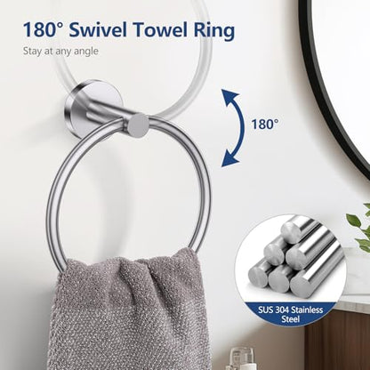 TQKAG Brushed Nickel Toilet Paper Holder, 5 Piece Towel Racks for Bathroom | 23.6" Bathroom Hardware Set, SUS304 Stainless Steel, Double Post Pivoting, Towel Hooks, Toilet Paper Holder Set Wall Mounted - color: Brushed Nickel, size: 5-Pieces Set-B