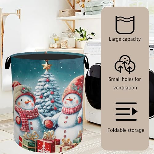 Cute Winter Snowman Laundry Basket - Heavy Duty 60L Dirty Clothes Organizer, Water Resistant Foldable Hamper for Men Women - color: Cute Winter Snowman