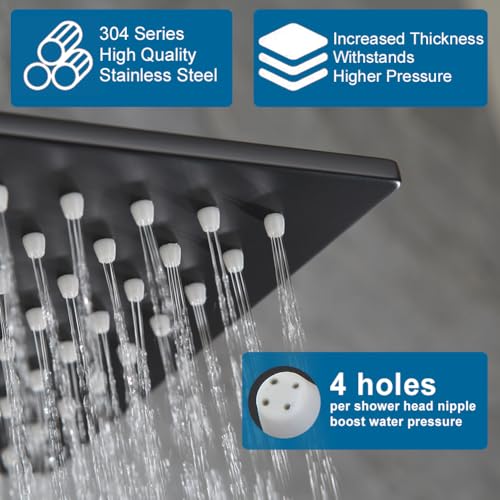 Matte Black Shower Faucet Set, Bathroom Rainfall Shower System with Stainless Steel Metal Showerhead, Single Function Shower Trim Kit with Rough-in Valve - color: Black, size: 12 Inch (Wall Mount)