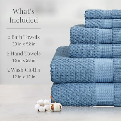 NY Loft 100% Cotton 6-Piece Bath Towel Set | Blue | Oeko-TEX | Quick-Dry | 30" x 52" Bath Towels | 16" x 28" Hand Towels | 12" x 12" Washcloths | Super Absorbent | Designer-Styled Texture - color: Blue Shadow, size: 6 Piece Set