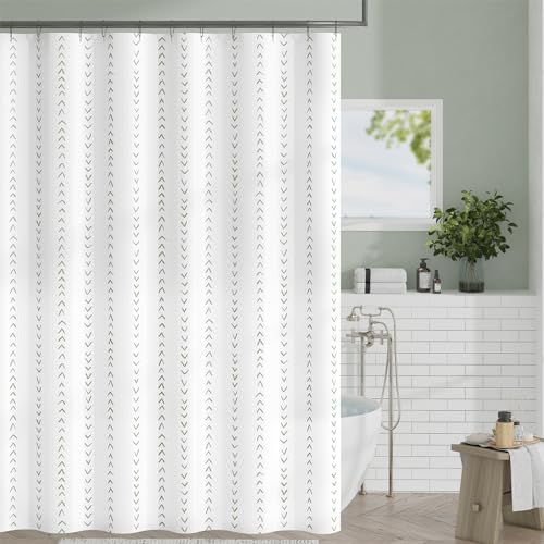 jinchan Green and White Boho Shower Curtain Herringbone Zig Zag Waterproof Fabric Bohemian Modern Farmhouse Arrow Geometric Shower Curtains for Bathroom with 12 Hooks 70x72 Inches - color: Boho Chevron Green, size: 70"W x 72"L (Pack of 1)