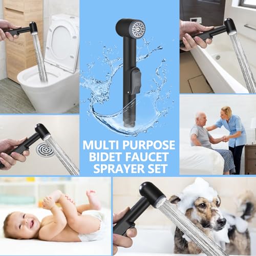 Matte Black Handheld Bidet Sprayer for Toilet - Durable ABS Bathroom Jet for Feminine Hygiene, Baby Cloth Diaper Washer & Pet Bathing - Lightweight Attachment with Hose, Easy DIY Installation