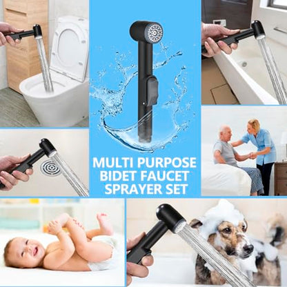 Matte Black Handheld Bidet Sprayer for Toilet - Durable ABS Bathroom Jet for Feminine Hygiene, Baby Cloth Diaper Washer & Pet Bathing - Lightweight Attachment with Hose, Easy DIY Installation