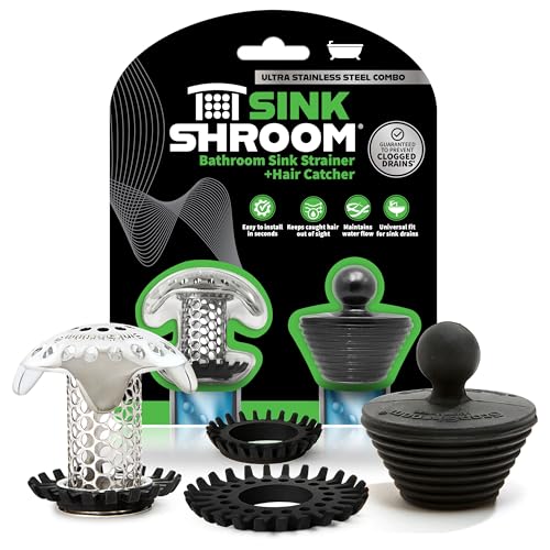 SinkShroom Ultra Revolutionary Bathroom Sink Drain Protector, Stainless Steel with Stopper - style: Combo with Stopper