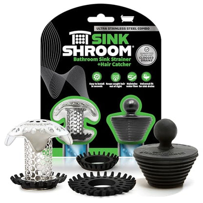 SinkShroom Ultra Revolutionary Bathroom Sink Drain Protector, Stainless Steel with Stopper - style: Combo with Stopper