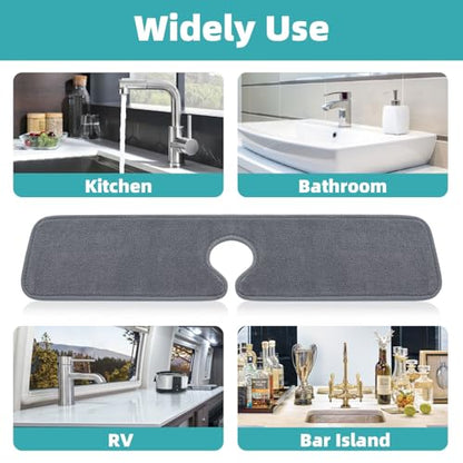 PoYang 4 Pack Faucet Mat for Kitchen Sink Splash Guard, Long 24x5.1 Inch | Super Absorbent Microfiber Faucet Mat, Catch Splashes and Drips, Machine Washable Sink Protectors for Kitchen, Bathroom & RV - size: 24" x 5.1"