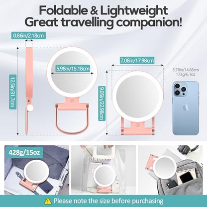 Magnifying Mirror with Light 30X, Double-Sided 1X/30X Magnifying Makeup Mirror with Tweezer, 2000mAh 3 Colour Modes with Adjustable Brightness,Foldable Compact Travel Mirror(Rose Gold) - color: Rosegold