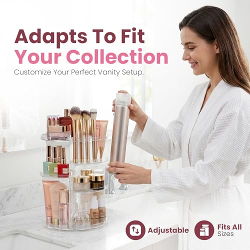 Masirs 360 Rotating Makeup Organizer Countertop, Adjustable Shelf, Clear | 360-Degree Rotating Makeup Organizer, Adjustable Shelf Height, Cosmetic Perfume Skincare Storage, Vanity Countertop, Clear - color: Clear