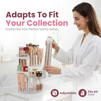 Masirs 360 Rotating Makeup Organizer Countertop, Adjustable Shelf, Clear | 360-Degree Rotating Makeup Organizer, Adjustable Shelf Height, Cosmetic Perfume Skincare Storage, Vanity Countertop, Clear - color: Clear