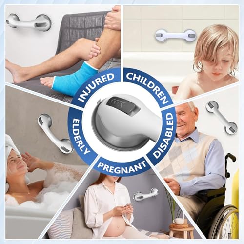 Grab Bars for Showers and Bathtubs 2 Pack, 12 Inch, Yenisyea | Suction Cup Shower Handles for Elderly and Seniors, Heavy Duty Shower Safety Bars for Bathroom Removable No Drill