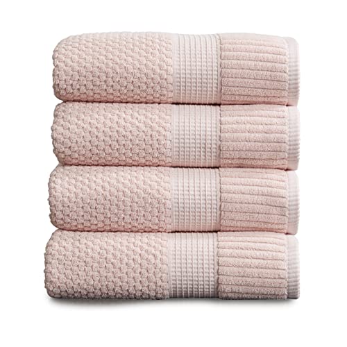 NY Loft 100% Cotton 4-Pack Bath Towel Set | Pink | Oeko-TEX | Quick-Dry | Four 30" x 52" Bath Towels | Super Absorbent | Designer-Styled Texture - color: Light Pink, size: Bath Towel (4 Pack)