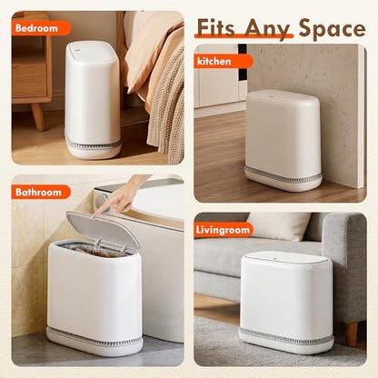 Air-Pressure Liner Fit Trash Can with Lid, Press-Top Slim Garbage Bin, Hidden Bag Design, Pet-Resistant Small Narrow Wastebasket for Kitchen, Bedroom, Bathroom, Office & Dorm - size: Medium | 2.3 Gal | 75 Trash Bags