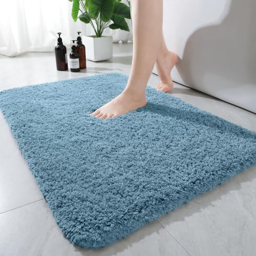 AROGAN Luxury Bathroom Rugs, Soft Non Slip Bath Mat, 24x17 Inch Aqua Blue | Absorbent Microfiber Rubber Backing, Quick Dry Bathroom Mat Shower Mat, Machine Washable Plush Carpets - color: Aqua Blue, size: 1'5" X 2' (24" X 17")