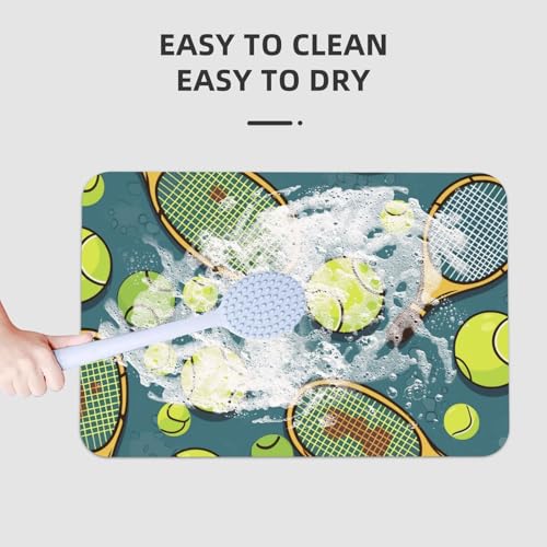 Stone Bath Mat Tennis Racquets And Tennis Balls Diatomaceous Earth Shower Mat Super Absorbent Non-Slip Bath Mats for Bathroom Floor Mats Thin Quick Dry Shower Rug, Easy to Clean, 23.6" x 15.7"