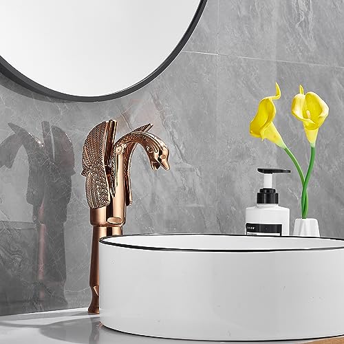 Copper Swan Shape Single Handle One Hole Bathroom Vessel Sink Faucet Deck Mount Lavatory Sink Faucet - color: Copper, size: Tall