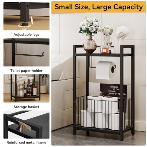 IBUYKE Toilet Paper Holder Stand Bathroom Tissue Roll Dispenser TLJ020B | Freestanding,with Extra Space for Rolls Magazines Wet Wipes, for 7–9 rolls of standard toilet paper,Black - color: Black
