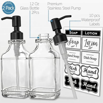 JASAI 2Pack Hand & Dish Glass Soap Dispenser with Black Rust Proof Pump | Refillable Dish Soap Dispenser with Sturdy 304 Stainless Steel Pump Pump for Kitchen and Bathroom. - color: 2 Pack Matteblack