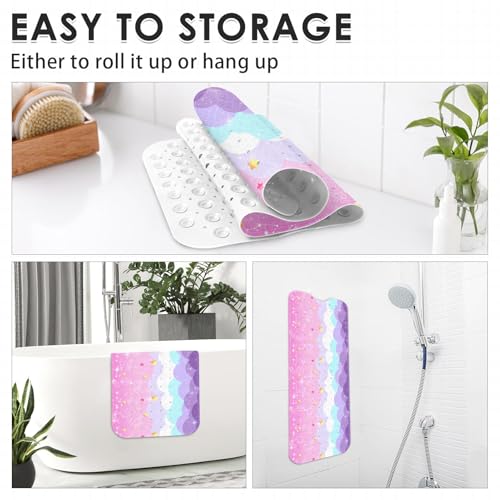 Cute Pink Purple Galaxy Bathtub Shower Mat Planet Cloudy Sky Non-Slip Tub Mat Extra Long Bath Floor Mats 40X16 Inch Machine Washable for Bathroom Tub Bath Mat for Toddler and Baby - color: Pink Purple Galaxy