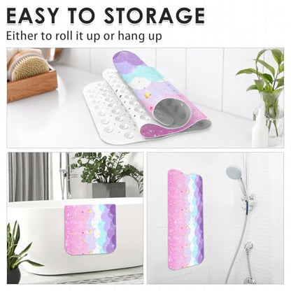 Cute Pink Purple Galaxy Bathtub Shower Mat Planet Cloudy Sky Non-Slip Tub Mat Extra Long Bath Floor Mats 40X16 Inch Machine Washable for Bathroom Tub Bath Mat for Toddler and Baby - color: Pink Purple Galaxy