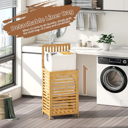 Laundry Hamper with Lid (16.9 * 13 * 26.5inches) Large Bamboo Laundry Bin Basket 85L Clothes Hamper with 1 Removable Bag Storage baskets for Bathroom(Natural) - color: Natural