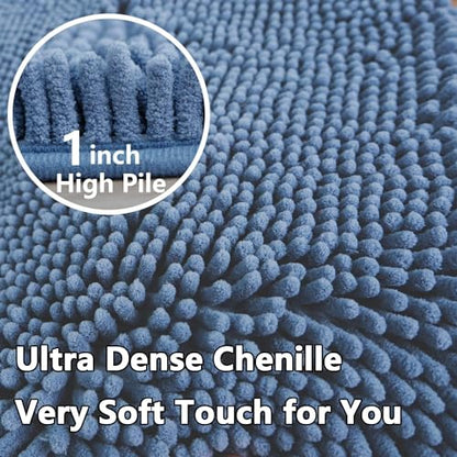 Bathroom Rugs Chenille, Extra Thick and Absorbent, Non-Slip, Machine Washable, Dry Quckily, Soft Cozy Plush, Used Under Shower Bathtub and Sink, Bath mat Sets Fog Blue - color: Denim Blue, size: 20 x 32 inch + 20 x 20 inch (U-Shape)