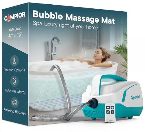 Bubble Bath Massager Mat for Bathtub, 47.24" x 14.57" Full-Body Heated Air Spa with 6-Level Adjustable Bubbles, Non-Slip Waterproof Design, Remote Control, For Stress, Muscle Relief & Relaxation, Aqua - color: Aqua