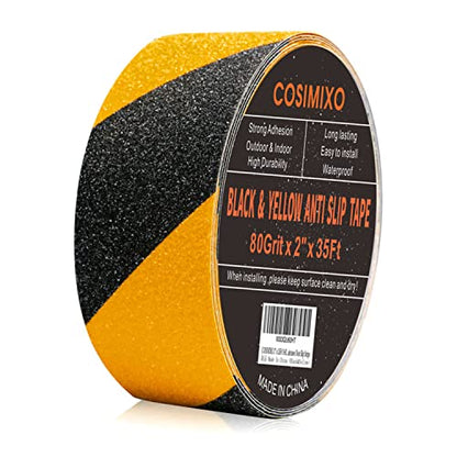 COSIMIXO 2" x 35Ft Yellow & Black Heavy Duty Anti Slip Tape for Stairs Outdoor/Indoor Waterproof Grip Tape Safety Non Skid Roll for Stair Steps Traction Tread Staircases Anti-Slip Strips - size: 2" x 35Ft Black