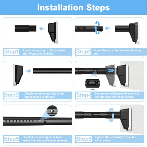 41 to 86 Inch Black Tension Curtain Rod | No Drill, Extra Long, Heavy Duty, Renter Friendly Adjustable - color: Black, size: 41-86inch
