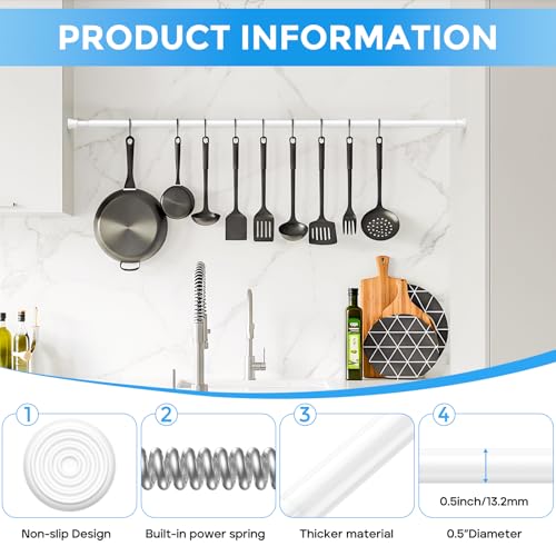 Tension Rod 28 to 48 inch, Adjustable Curtain Rods No Drilling Spring Rods Extendable Pressure DIY Tension Rod for Window Closet Kitchen, White - color: White, size: 28" to 48"-1Pc