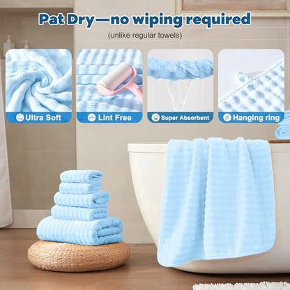 COZYART Lint Free 8 Pcs Bathroom Towel Set Ultra Soft Microfiber Light Blue | Fluffy, Thick, Highly Absorbent, Fast Dry, No Shedding, No Pilling, Fade Resistant, Durable, Long-lasting - color: Light Blue
