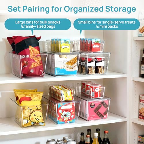 Vtopmart 8 Pack Clear Storage Bins with Lid Set for Pantry Organizer | 4 Large and 4 Small Plastic Pantry Storage Bins with Handle, Storage Containers for Pantry, Kitchen, Fridge, Cabinet - size: Set A